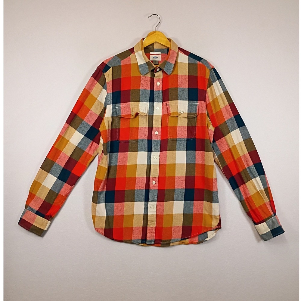 Cabincore Old Navy Men Medium Multi Color Plaid Cotton Flannel Button Down Shirt